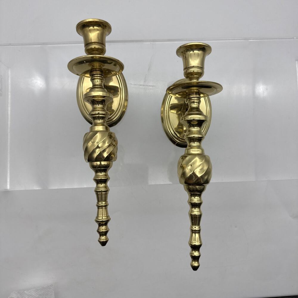 2 Vintage MCM Brass Wall Sconce Candle Holder Made In India 10" long